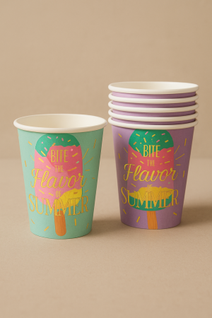 Хартиени парти чаши - Сладолед - Различни цвтове - 270 мл. - 6 бр.