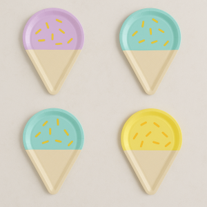 Хартиени чинии с форма на сладолед - различни цветове - 26см - 6 бр.