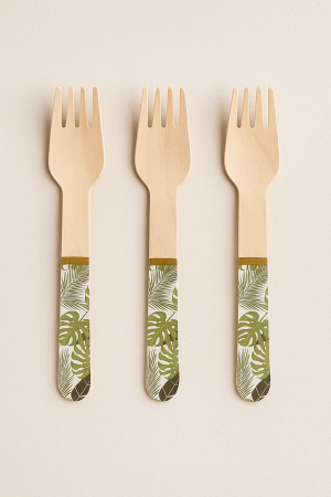  Дървени парти вилици - тропически листа - 10 бр.