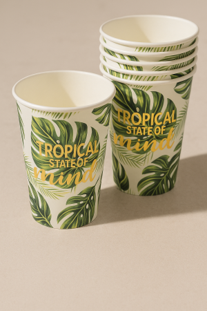 Хартиени парти чаши - зелени тропически листа - 270 мл - 6 бр 