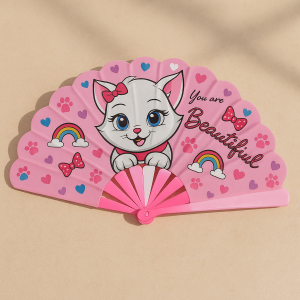 Детско розово ветрило с котка - 24 см.