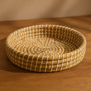 Кръгъл плетен поднос - Естествен цвят - 26 x 6 см.