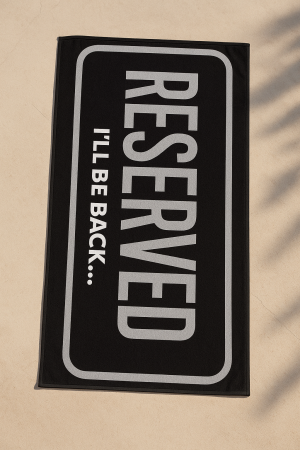 Плажна кърпа - 100% Памук - Черна  с надпис:  "RECERVED  I'LL BE BACK..."  150 x 75 см.