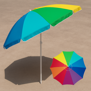 Плажен чадър - ветроустойчив - многоцветен с халки - метална рамка - 2.25 метра 