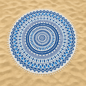Кръгла плажна кърпа, Синя, Диаметър 150 см. 