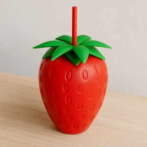 Пластмасова чаша със сламка - Ягода,  900 мл.