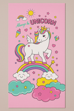 Детска плажна кърпа - розов еднорог, 70 х 140 см. - Памук-100 %