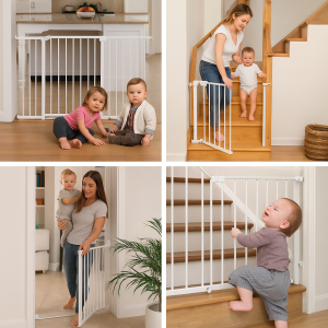 Блиндирана врата за ограничаване на Бебе - 75-82 см. - Металик - Бяла 