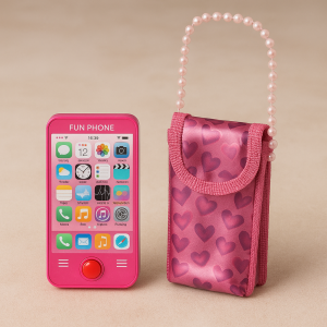 Реалистичен мобилен телефон със звук и розово портмоне