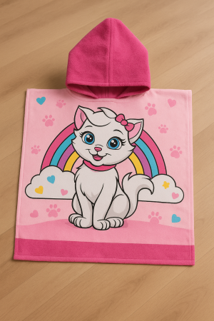 Детска плажна кърпа с пончо и дизайн на котенце 60 х 120 см.