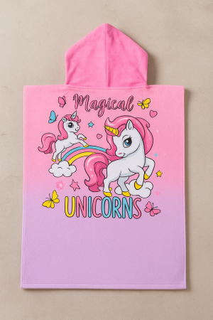 Детска плажна кърпа на еднорог с пончо 50 х 100 см.