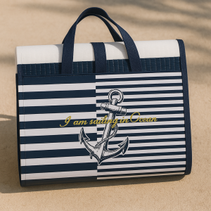 Плажна чанта с рогозка с мотив на раирана котва 180 x 86 см. 