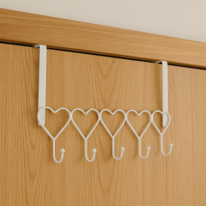 Закачалка за врата с метални сърца, 5 куки за закачане