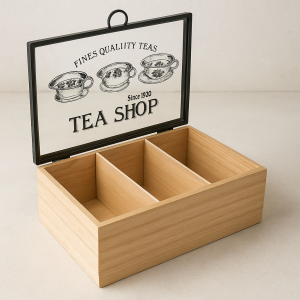 Дървена кутия за чай със стъклен капак