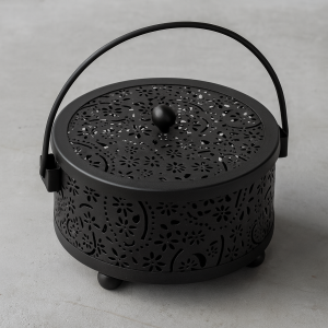 Метална поставка с капак за спирали против комари - Кафява - 15 x 10 см.