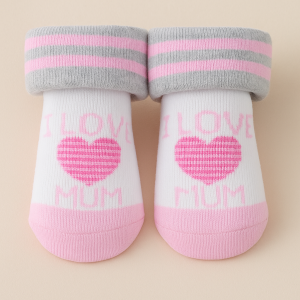 Бебешки чорапи - розово и сиво - сърца