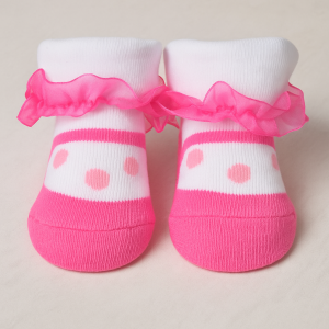 Бебешки чорапи - бяло и розово - дантела