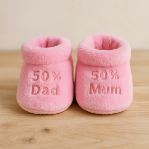 Бебешки пантофки - розови - надпис