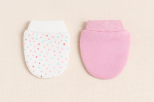 Бебешки ръкавички - бяло и розово - точки - 2 чифта