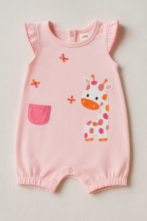 Бебешко боди - розово - жираф