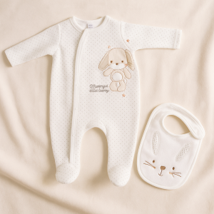 Бебешки гащеризон с ританки - бял - зайче + лигавник
