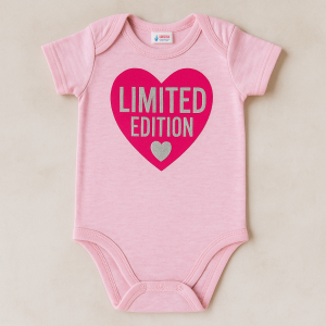 Бебешко боди - розов меланж - сърце - надпис