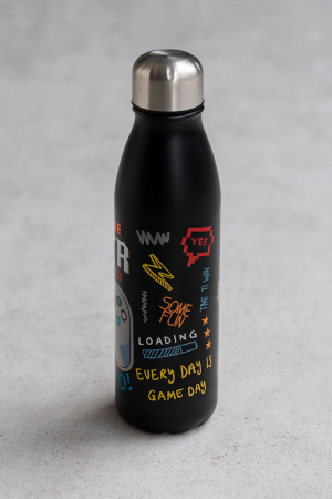  Алуминиева бутилка за вода Gamer (Черна) - 600 мл.