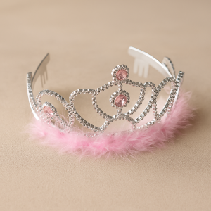 Карнавална корона - розова - с кристали и пера
