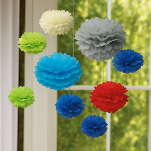 Парти декоративни помпони - цветни - 8 бр.