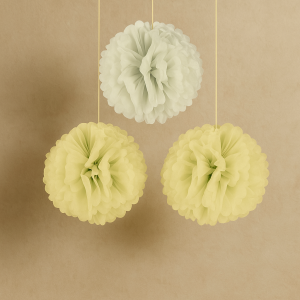 Парти декоративни помпони - екрю и бяло - 40 см.