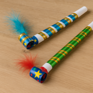 Парти свирки - цветни - с пера - 6 бр.