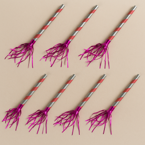 Парти свирки - розово райе - с ресни - 6 бр.