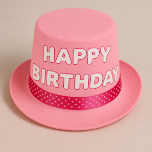 Парти шапка - тъмно розова - бомбе - Happy Birthday