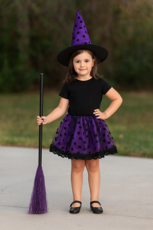 Карнавален костюм на Вещица с ту-ту пола, шапка и метла 🎃