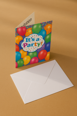 Покана за парти - балони - с плик - 6 бр.