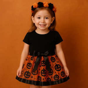 Карнавален костюм за момиче - Вещица с пола ту-ту в оранжев тюл и диадема