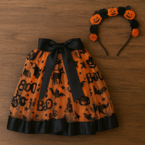 Карнавален костюм за момиче - Вещица с пола ту-ту в оранжев тюл и диадема