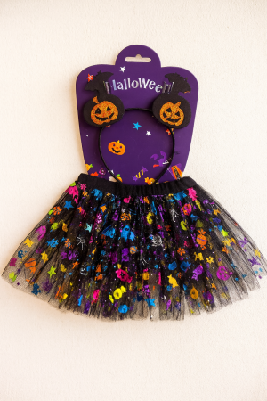 Карнавален костюм за момиче - пола с паяжини и диадема с духче