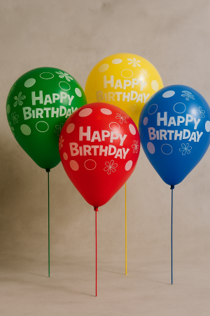 Парти балони - HAPPY BIRTHDAY - с дръжки - 30 см. - 10 бр.