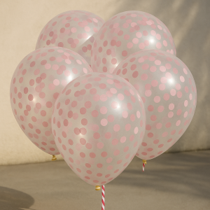 Парти балони - с розови конфети - 23 см. - 5 бр.