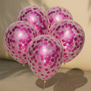Парти балони - с цикламени конфети - 30 см. - 10 бр.