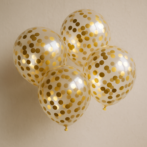 Парти балони - със златисти конфети - 30 см. - 10 бр.