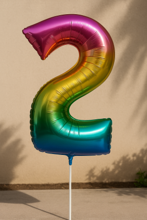 Парти балон - цветен - цифра 2 - 85 х 115 см.