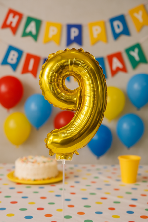 Парти балон - златист - цифра 9 - 30 х 12 см.