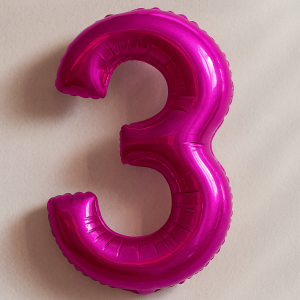 Парти балон - цикламен - цифра 3 - 48 х 26 см.