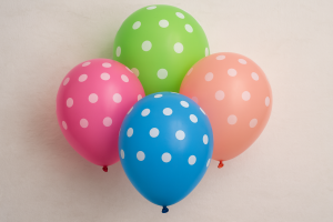 Парти балони - цветни - бели точки - 30 см. - 10 бр.