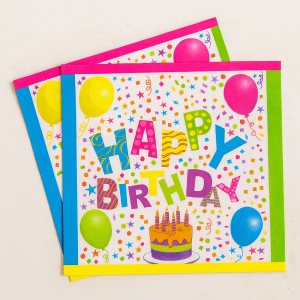 Парти салфетки - цветни - Happy Birthday - 33 х 33 см. - 20 бр.