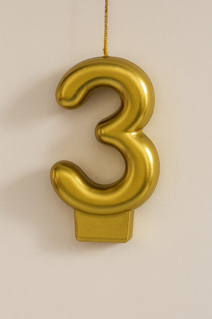 Свещ за торта - цифра 3 - златиста