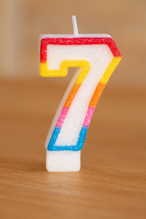 Свещ за торта - цифра 7 - цветна - брокат