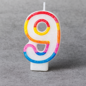 Свещ за торта - цифра 8 - цветна - брокат